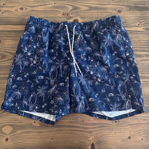 Goodfellow Swim Trunks Men’s L Navy Parrot Print 6.5” Inseam